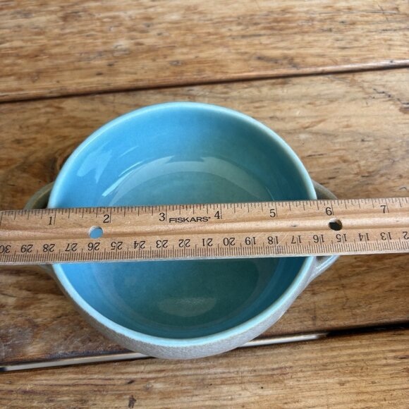 Aqua Taupe Winfield Pottery Covered Soup Chili Personal Casserole Dish Pasadena - Picture 12 of 13